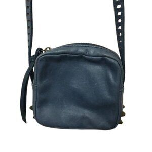 Barneys New York Blue Leather Studded Camera Bag Crossbody